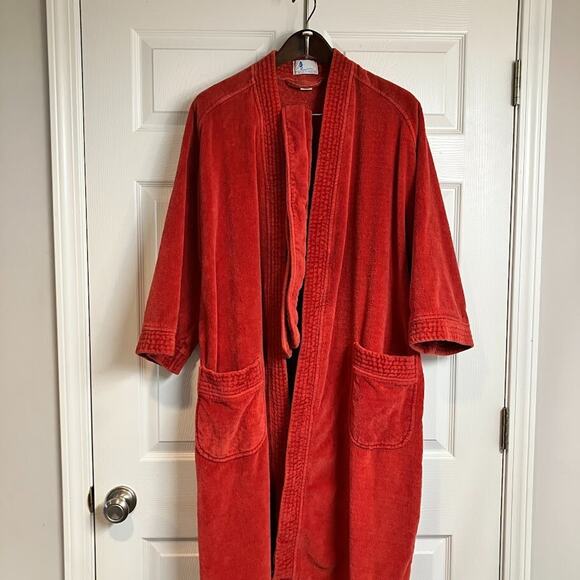 VTG State O Maine Red Terry Cloth Bathrobe 100% Cotton Heavyweight One Size - Picture 1 of 16